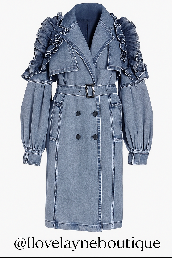 Yunique Denim Ruffle Trench